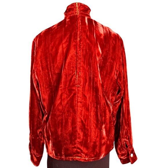 Vintage Red Velvet Turtleneck Blouse Small - Picture 2 of 11